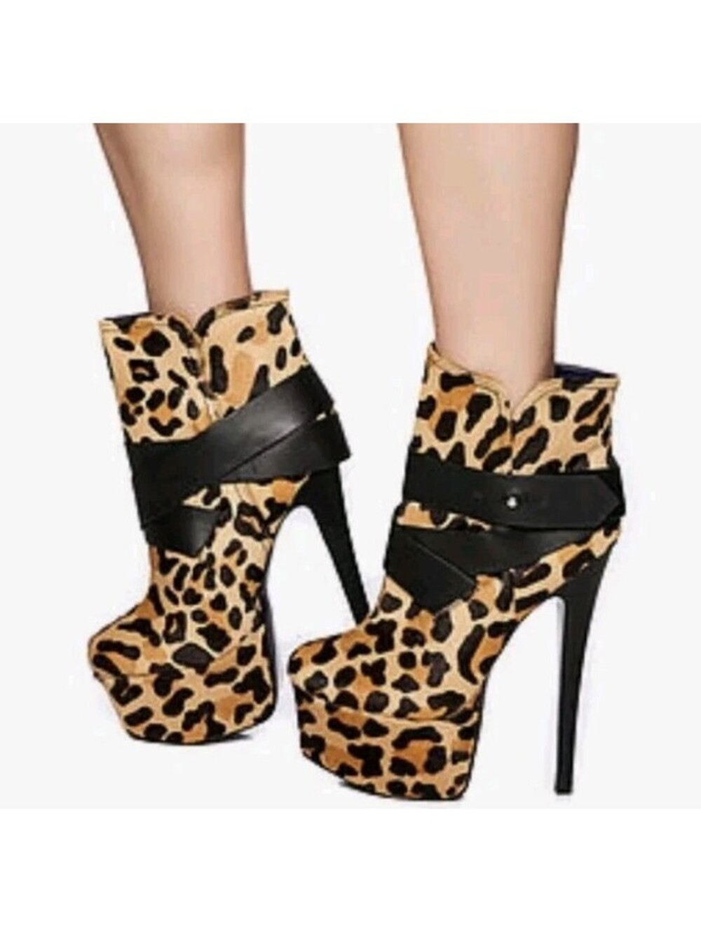 London Trash Womens 8 LT-Monsta Leather Leopard Print Platform Heels Boots